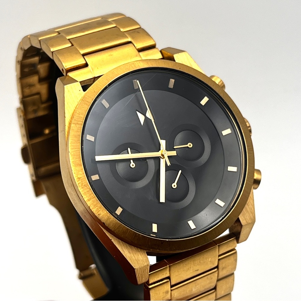 MVMT Element Chrono Mens Watch with Black Dial Gold Tone 6.5" Wrist New Battery